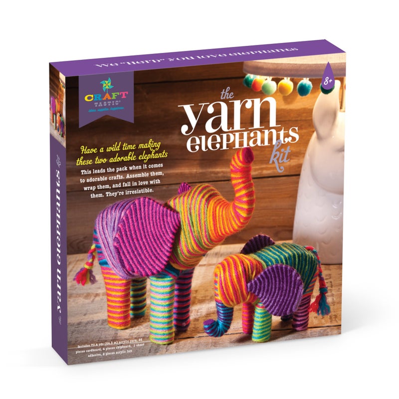 Craft Tastic Craft-tastic - Yarn Elephants Kit - Craft Kit Makes 2 Yarn-Wrapped Elephants - for Ages 8+ - Image 1